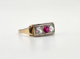 Vintage ring 18k rött guld vitguld rubin bergkristall 1951ll