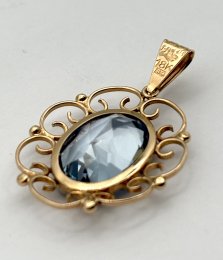 Vintage hängsmycke 18k guld ljusblå sten 1952