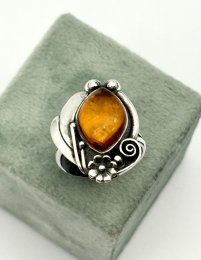 Vintage ring äkta silver bärnsten