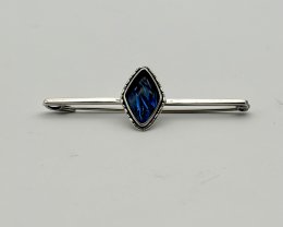 Vintage brosch äkta silver blå sten