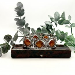 Stort vintagearmband äkta silver bärnsten