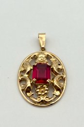 Vintage hängsmycke 18k guld röd sten