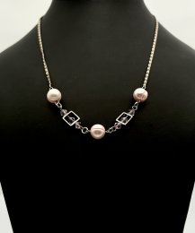 Second hand halsband äkta silver odlad pärla rosa sten