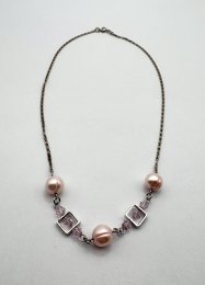 Second hand halsband äkta silver odlad pärla rosa sten