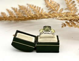 Vintage ring äkta silver gröna stenar