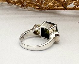 Vintage ring äkta silver gröna stenar