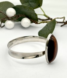 Vintage armring äkta silver tigeröga Pege Alton 1967