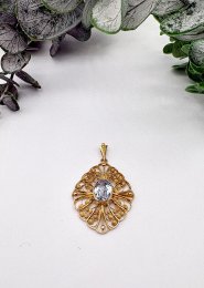 Vintage hängsmycke 18k guld blå sten 1949