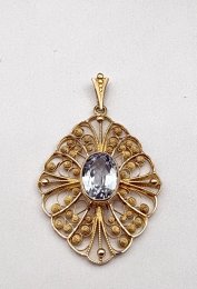 Vintage hängsmycke 18k guld blå sten 1949