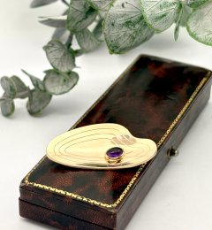 Vintage brosch 18k guld ametist 1954