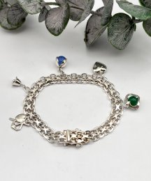 Vintage armband äkta silver X-länk berlocker