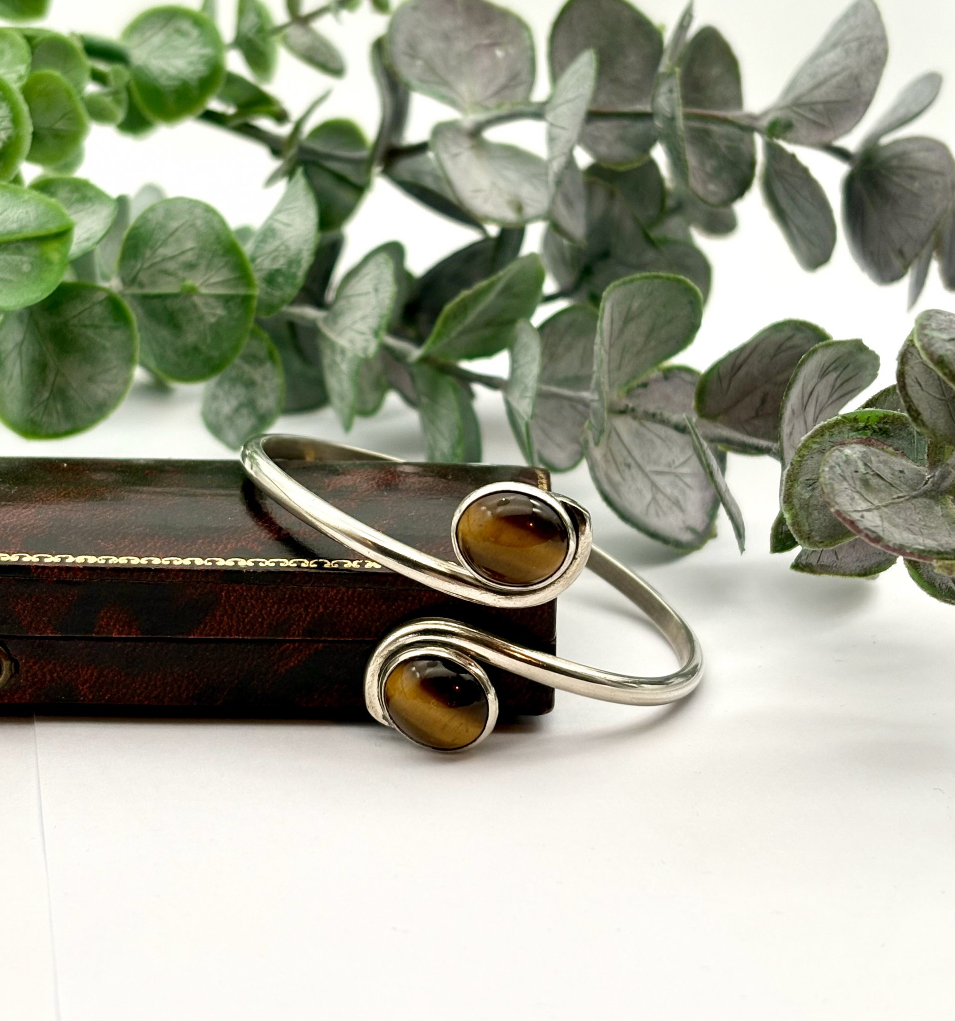 Vintage armring äkta silver tigeröga Anton Michelesen Danmark 1961