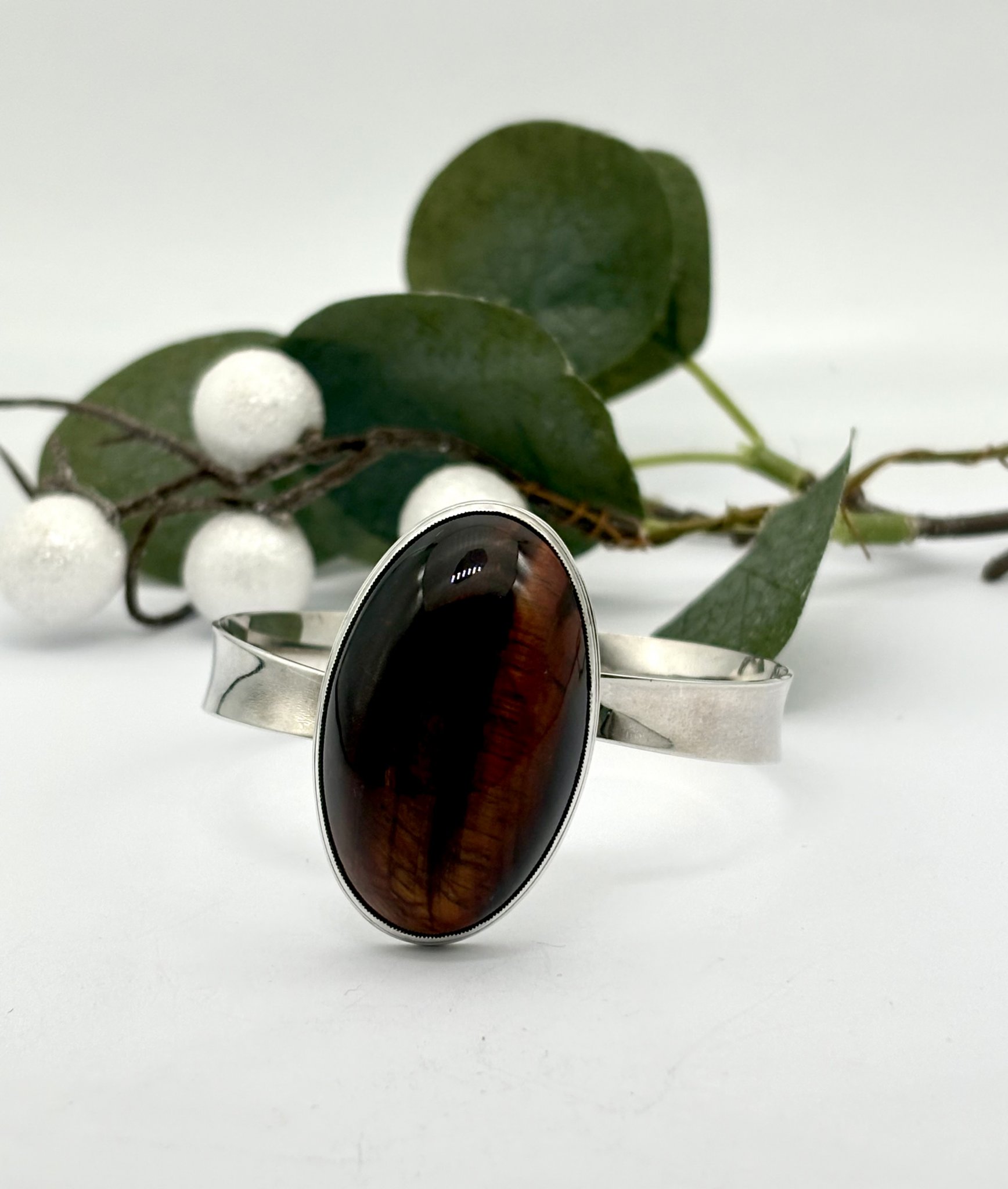 Vintage armring äkta silver tigeröga Pege Alton 1967